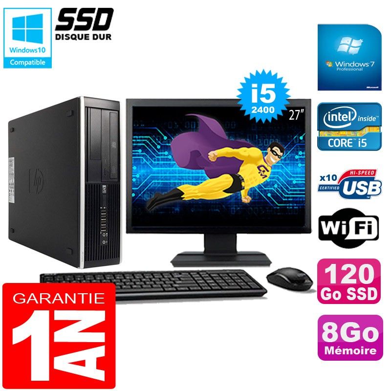 HP Compaq Pro 6300 SFF Desktop PC - Intel Core i5-2400, 8GB RAM, 120GB SSD, DVD Burner, WiFi, Windows 7 Pro