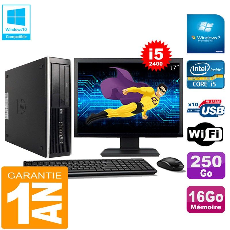PC de sobremesa HP Compaq Pro 6300 SFF - Procesador Core i5, 16 GB de RAM, HDD de 250 GB, unidad de CD/DVD, WiFi, Windows 7 Pro