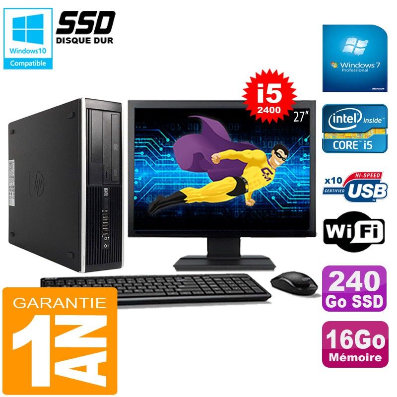 HP Compaq Pro 6300 SFF Desktop PC - Intel Core i5-2400, 16GB RAM, 240GB SSD, DVD Burner, WiFi, Windows 7 Pro