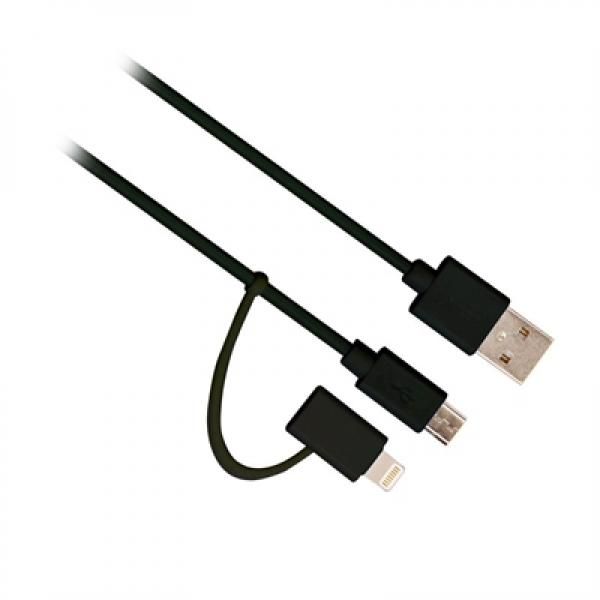 Câble USB 2.0 Ewent 1 m A vers Micro-B/Lightning Noir