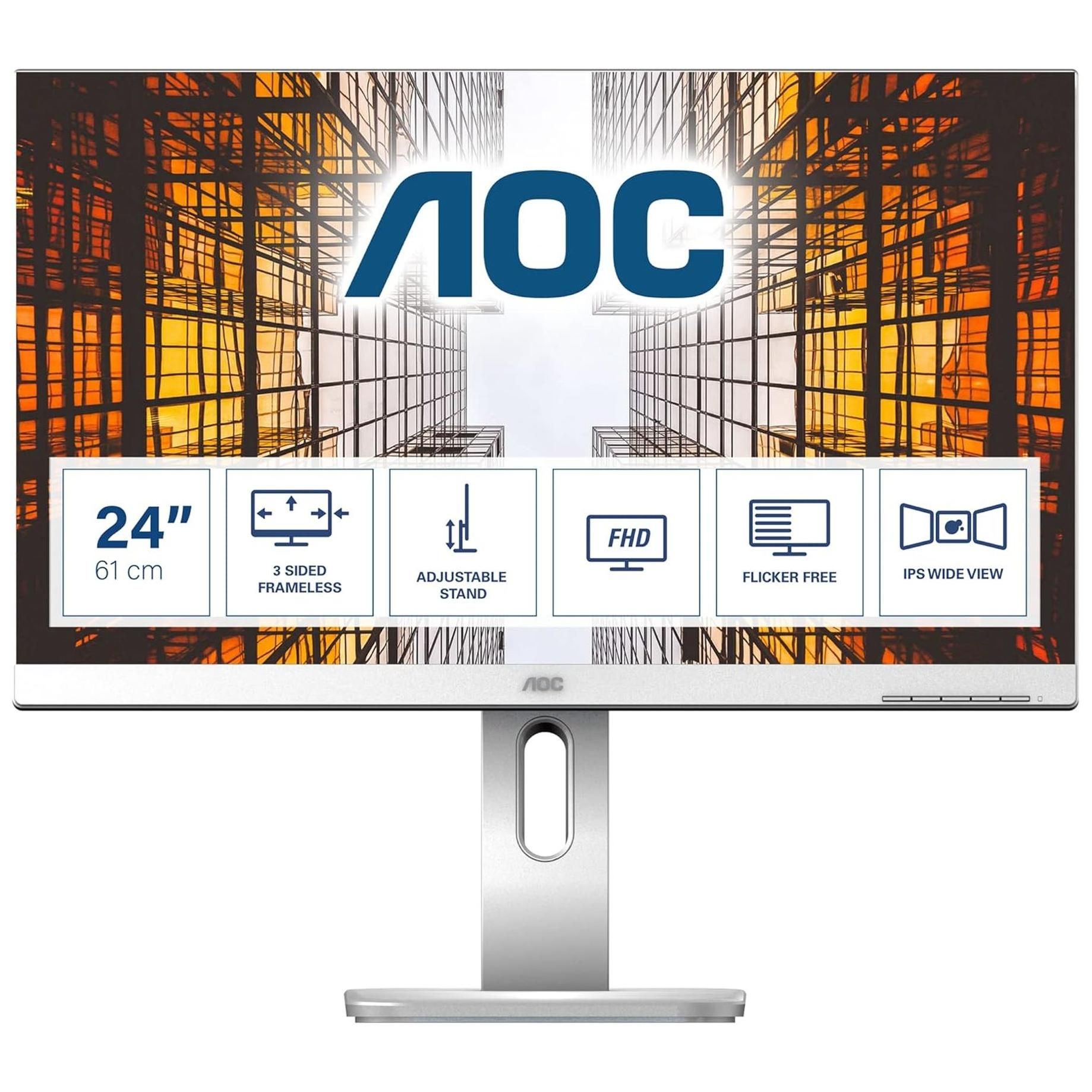 AOC X24P1 - 24" LED Monitor - WUXGA (1920x1200) @ 60Hz - IPS - 300 cd/m² - 4ms Response Time - HDMI, DVI, DisplayPort, VGA - Speakers - Grey
