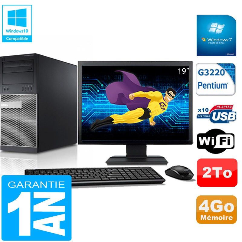 Dell Optiplex 9020 Tower - Intel Pentium G3220, 4GB RAM, 2TB HDD, DVD Burner, Windows 7 Pro
