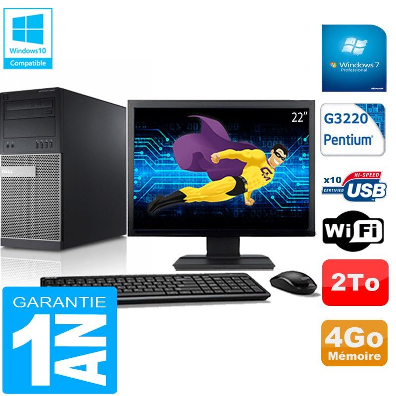 Torre Dell Optiplex 9020 - Procesador Intel Pentium G3220, 4GB de RAM, Disco duro de 2TB, Grabadora de DVD, Windows 7 Profesional