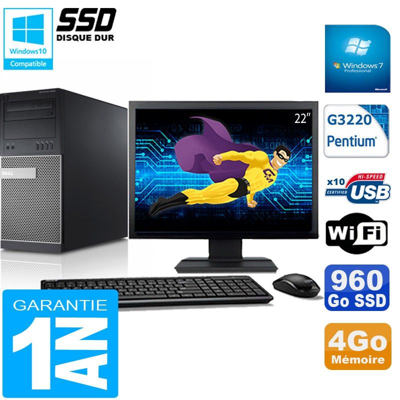 Dell Optiplex 9020 Tower - Intel Pentium G3220, 4GB RAM, 960GB SSD, WiFi, Windows 7 Pro