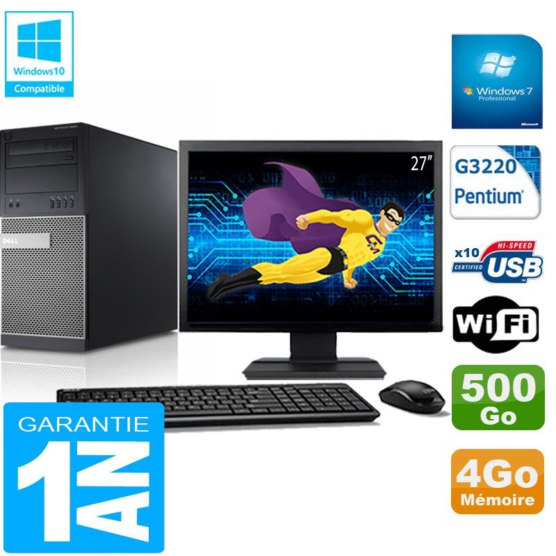 Dell Optiplex 9020 Tower - Intel Pentium G3220, 4GB RAM, 500GB HDD, WiFi, Windows 7 Pro