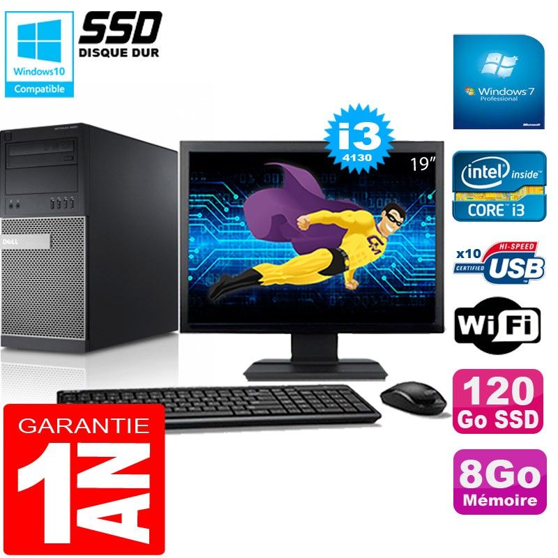 Dell Optiplex 9020 Tower - Intel Core i3-4130, 8GB RAM, 120GB SSD, WiFi, Windows 7 Pro