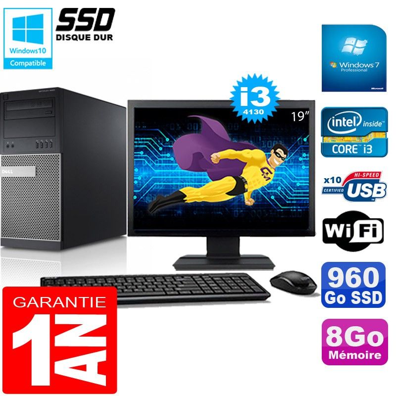 Dell Optiplex 9020 Tower - Core i3-4130, 8GB RAM, 960GB SSD, WiFi, Windows 7 Pro