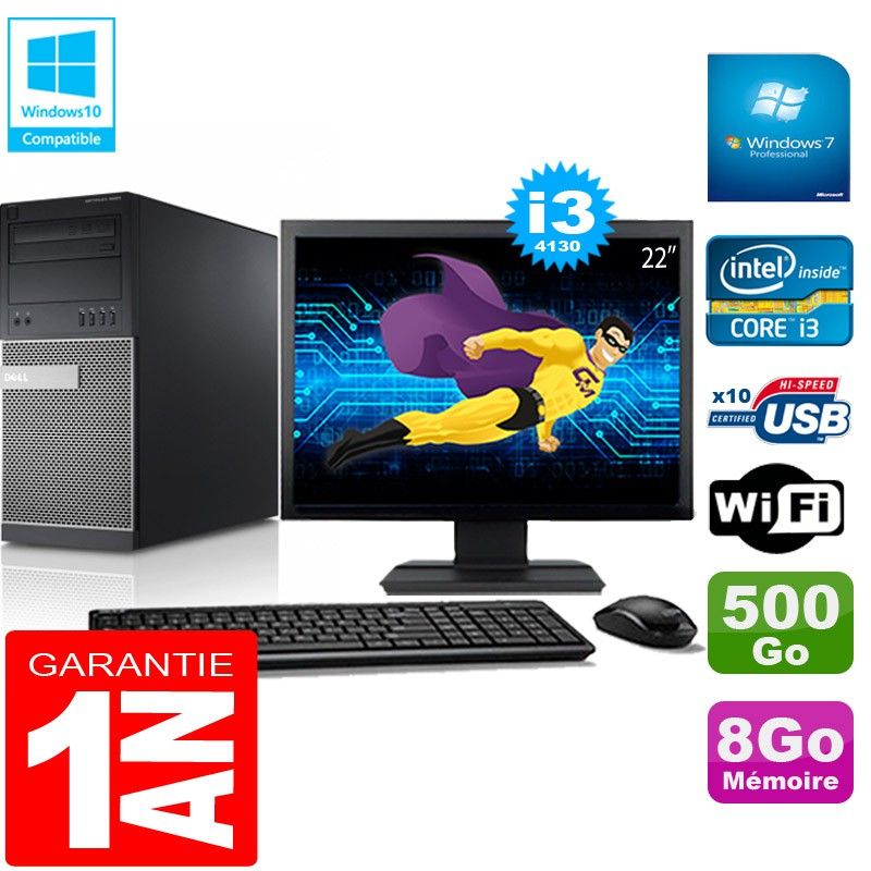 Dell Optiplex 9020 Tower - Intel Core i3-4130, 8GB RAM, 500GB HDD, WiFi, Windows 7 Pro