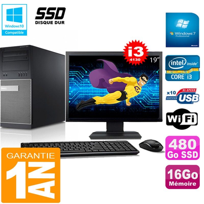 Dell Optiplex 9020 Tower - Intel Core i3-4130, 16GB RAM, 480GB SSD, WiFi, Windows 7 Pro