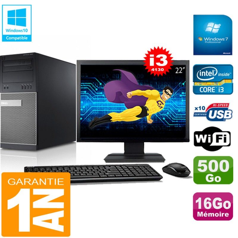 Dell Optiplex 9020 Tower - Intel Core i3-4130, 16GB RAM, 500GB HDD, WiFi, Windows 7 Pro