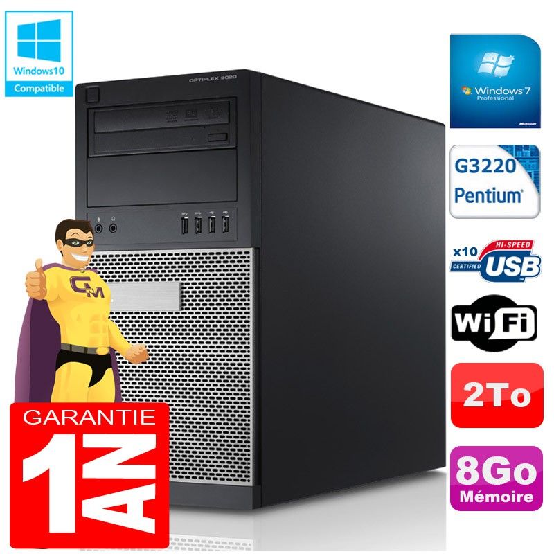 Dell Optiplex 9020 Tower - Intel Pentium G3220, 8GB RAM, 2TB Hard Drive, DVD Burner, WiFi, Windows 7 Pro