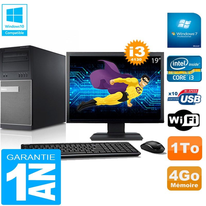 Dell Optiplex 9020 Tower - Core i3-4130, 4GB RAM, 1TB HDD, WiFi, Windows 7 Pro