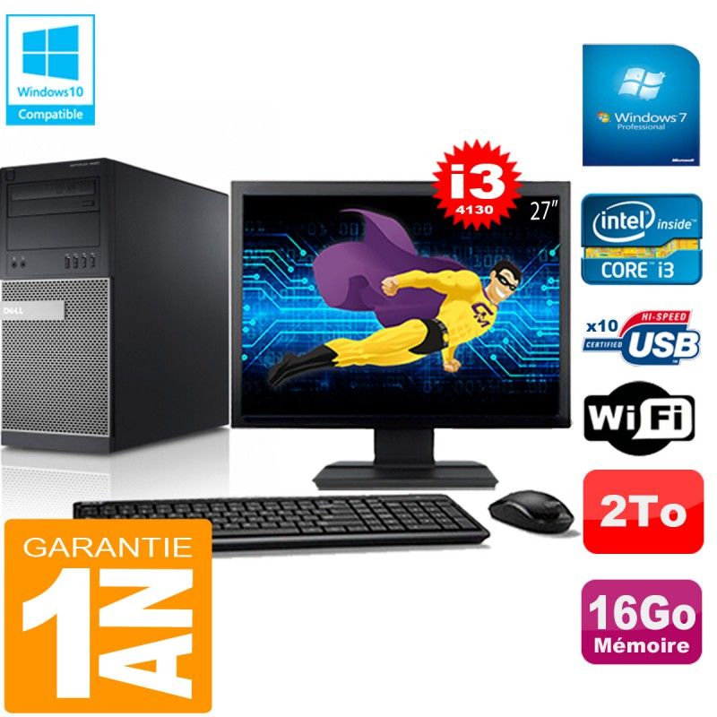 Dell Optiplex 9020 Tower - Core i3-4130, 16GB RAM, 2TB HDD, WiFi, Windows 7 Pro