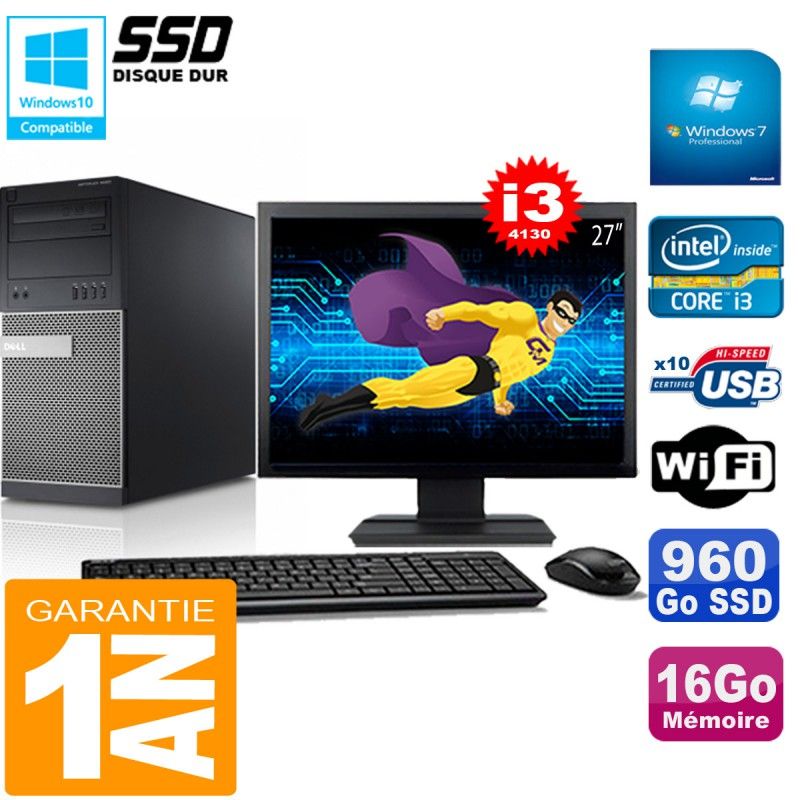 Dell Optiplex 9020 Tower - Core i3-4130, 16GB RAM, 960GB SSD, WiFi, Windows 7 Pro