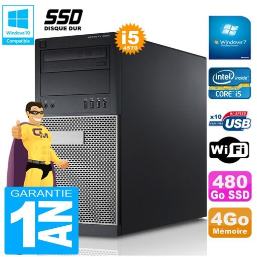 Torre Dell Optiplex 9020 - Intel Core i5-4570, 4GB de RAM, 480GB SSD, Grabadora de DVD, Wifi, Windows 7 Pro