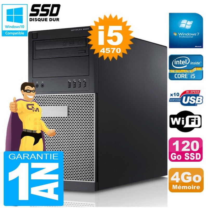 Dell Optiplex 9020 Tower - Core i5-4570, 4GB RAM, 120GB SSD, DVD Burner, Windows 7 Pro