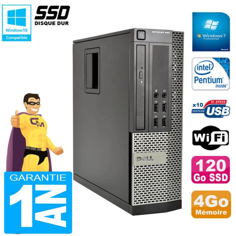 Dell Optiplex 990 SFF Computer - Intel Pentium G840, 4GB RAM, 120GB SSD, DVD Drive, WiFi, Windows 7 Pro