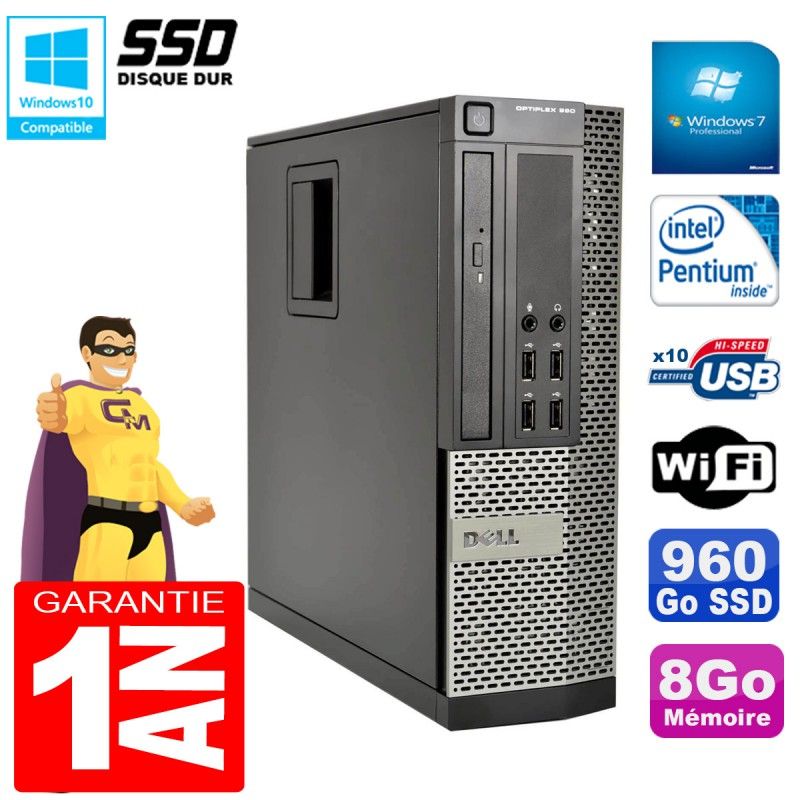 Dell Optiplex 990 SFF PC - Intel Pentium G840, 8GB RAM, 960GB SSD, DVD Burner, Windows 7 Pro