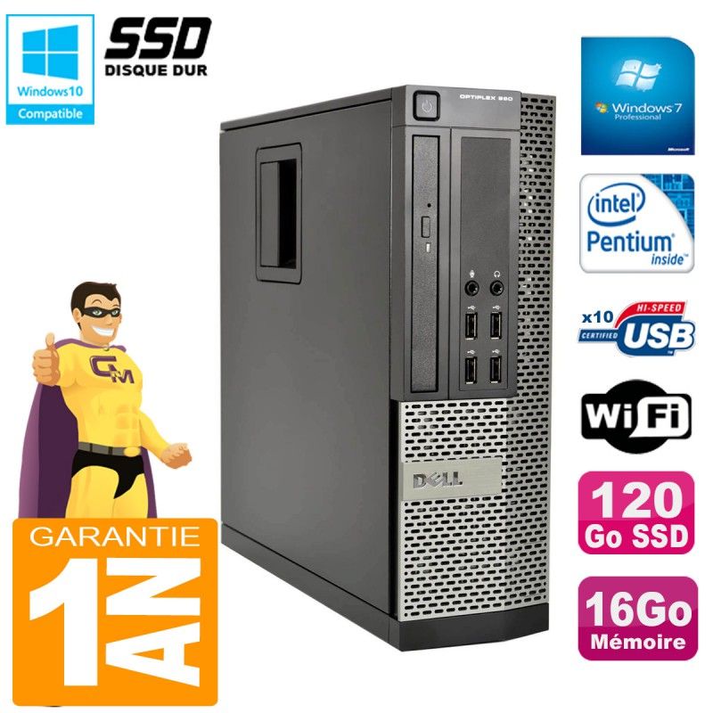 PC Dell Optiplex 990 SFF - Procesador Intel Pentium G840, 16GB de RAM, SSD de 120GB, Grabadora de DVD, WiFi, Windows 7 Pro