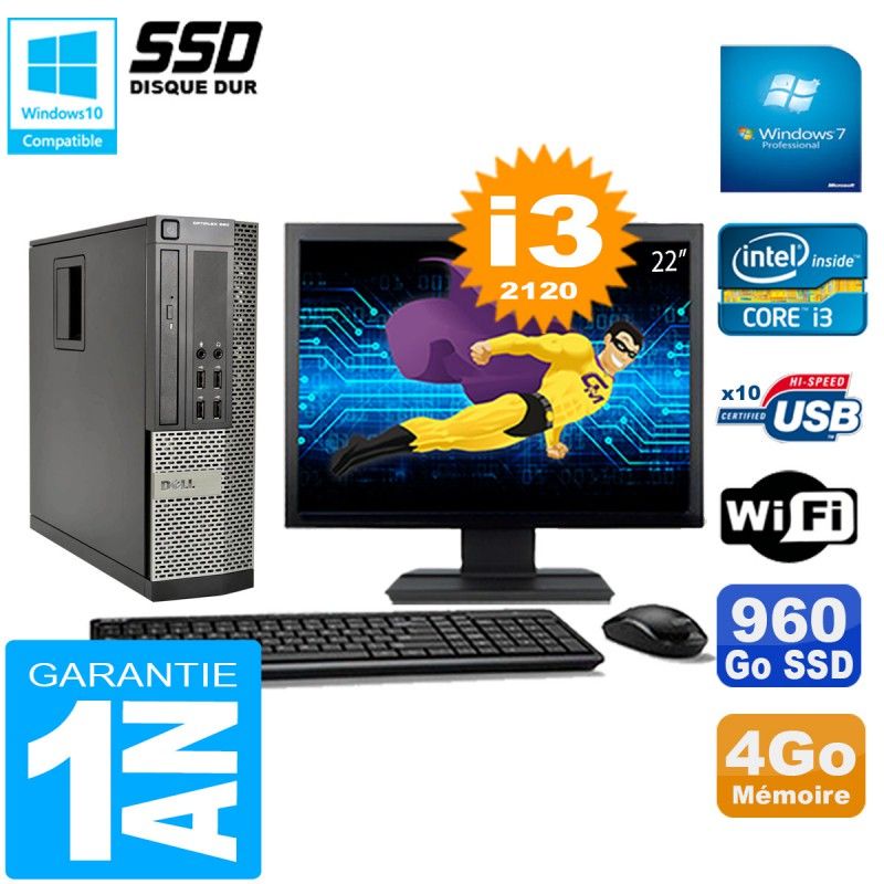 Dell Optiplex 990 SFF Desktop - Core i3-2120, 4GB RAM, 960GB SSD, DVD Burner, Windows 7 Pro