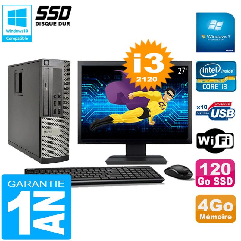 Dell Optiplex 990 SFF Desktop - Core i3-2120, 4GB RAM, 120GB SSD, DVD Burner, Windows 7 Pro