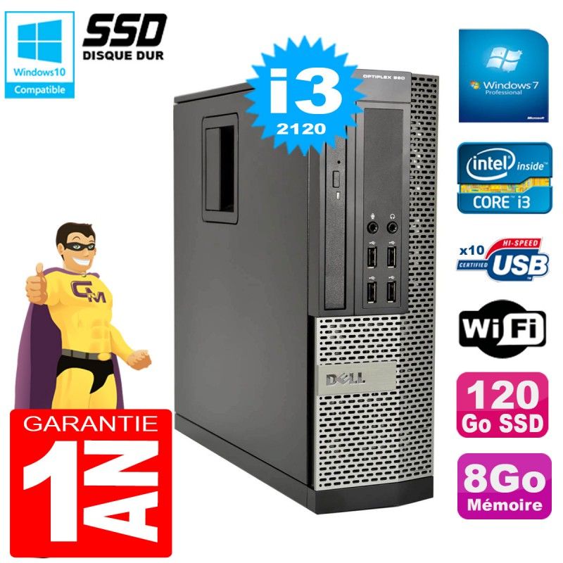 Dell Optiplex 990 SFF Desktop - Core i3-2120, 8GB RAM, 120GB SSD, DVD Burner, WiFi, Windows 7 Pro
