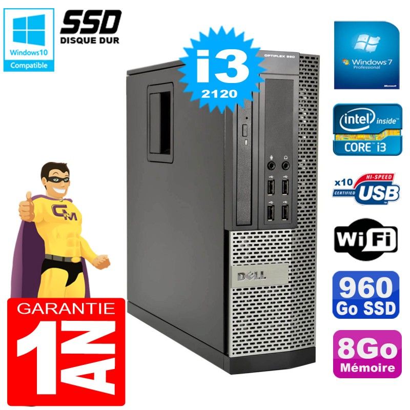 Dell Optiplex 990 SFF Core i3-2120 8GB RAM 960GB SSD Optical Drive WiFi Windows 7 Pro
