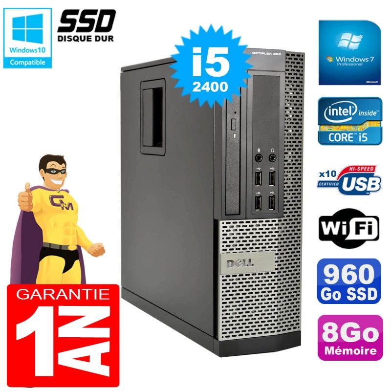 Dell Optiplex 990 SFF Computer - Core i5, 8GB RAM, 960GB SSD, DVD Burner, Windows 7 Pro