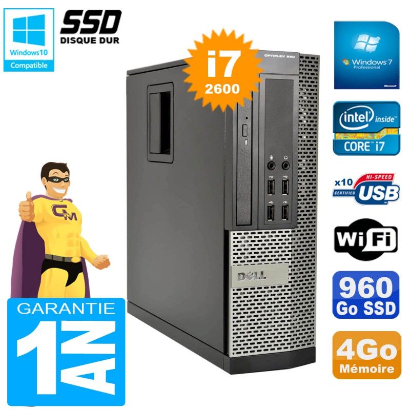 Dell Optiplex 990 SFF Core i7-2600 4GB RAM 960GB SSD DVD Writer WiFi Windows 7 Pro