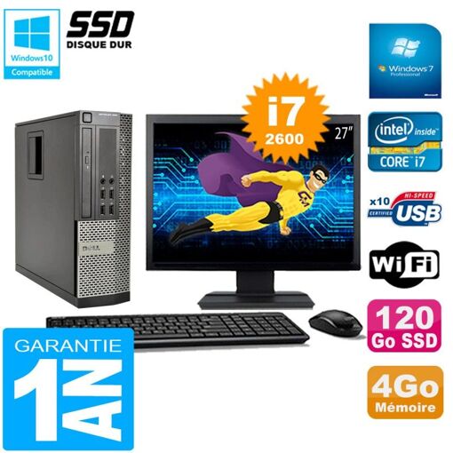 Computadora de escritorio Dell Optiplex 990 SFF - Procesador Intel Core i7-2600, 4 GB de RAM, 120 GB SSD, Grabadora de DVD, WiFi, Windows 7 Profesional