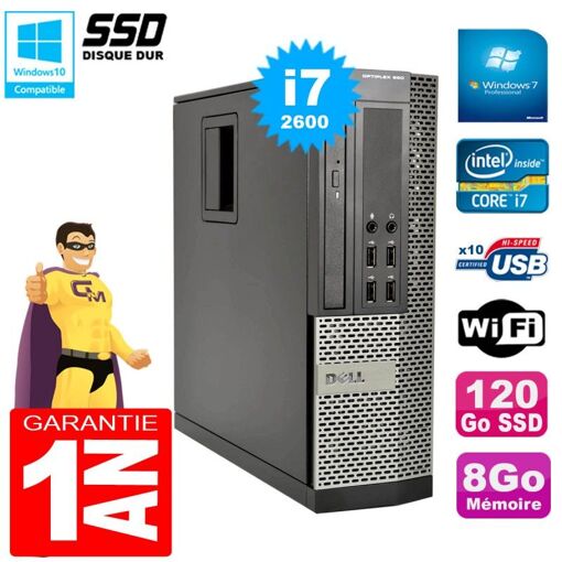 Ordenador de sobremesa Dell Optiplex 990 SFF Core i7-2600, 8 GB RAM, 120 GB SSD, lector óptico, WiFi, Windows 7 Pro
