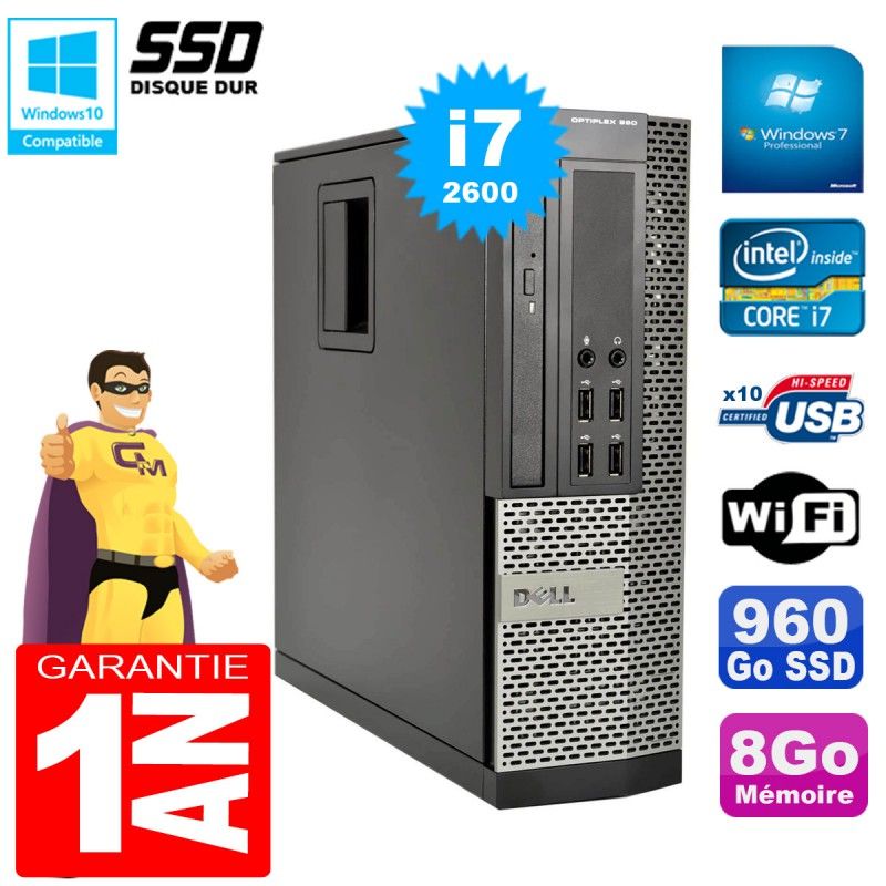 Dell Optiplex 990 SFF Core i7-2600 8GB RAM 960GB SSD DVD Writer WiFi Windows 7 Pro