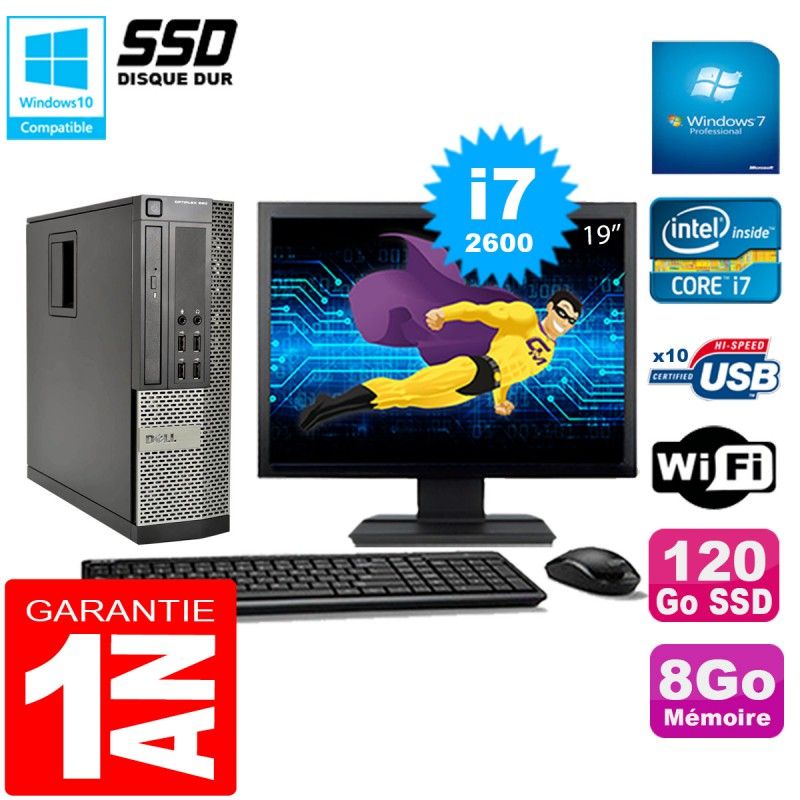 Dell Optiplex 990 SFF Core i7-2600 8GB RAM 120GB SSD Optical Drive WiFi Windows 7 19" Screen