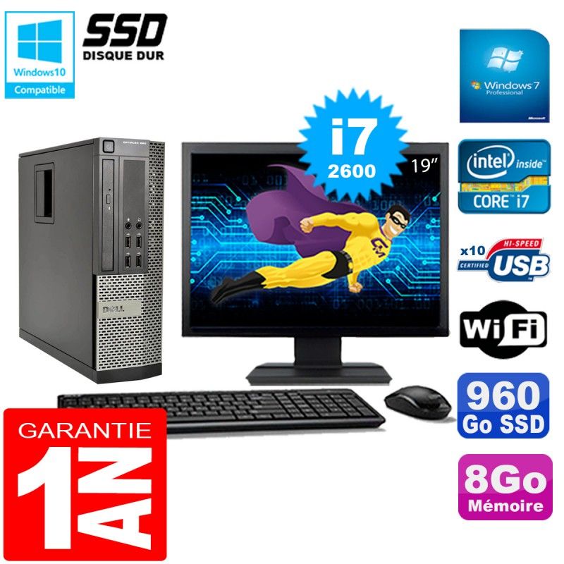 Dell Optiplex 990 SFF Desktop - Core i7-2600, 8GB RAM, 960GB SSD, DVD Burner, Windows 7 Pro