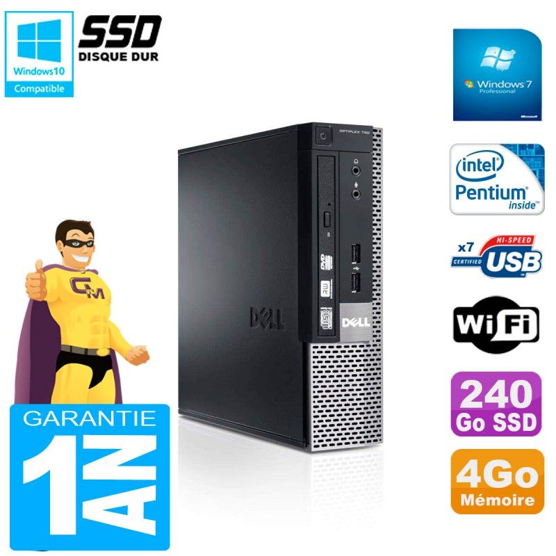 Dell Mini PC 790 Ultra USFF - Intel G630, 4GB RAM, 240GB SSD, WiFi, Windows 7 Pro
