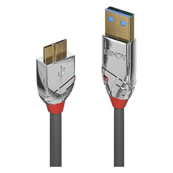 Lindy USB Cable - 1m, Type A to Micro-B, USB 3.0, Round, Grey