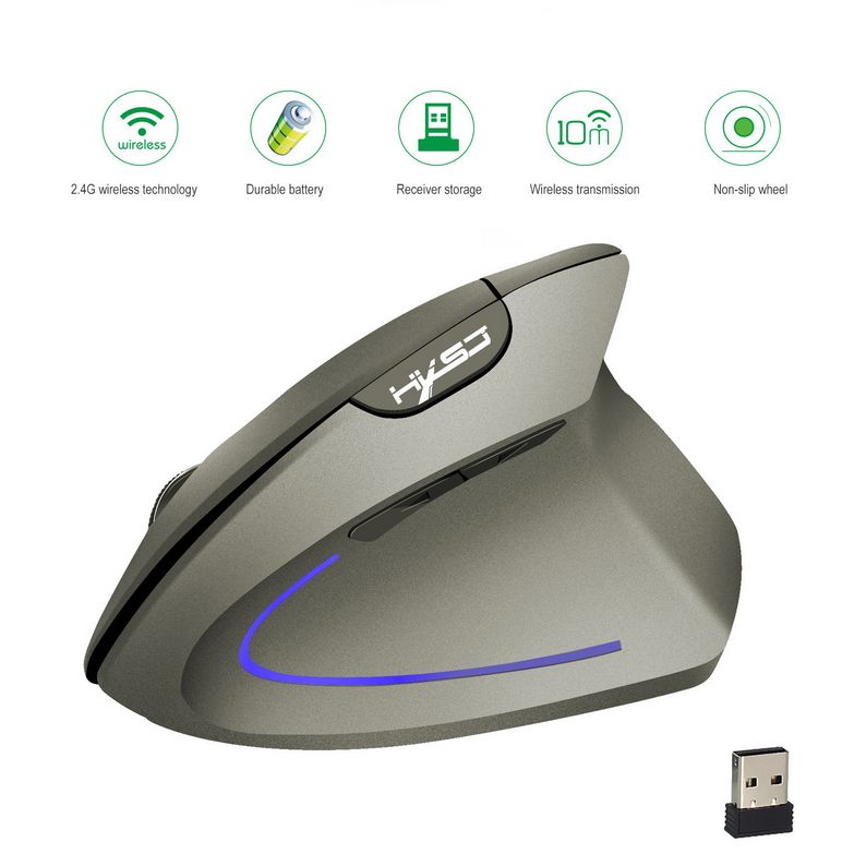 High-Performance Wireless Optical Mouse MX by Nuaele - Vertical Grip - Gray