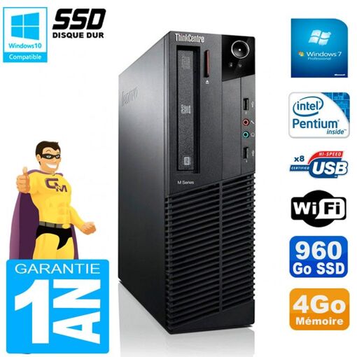 Lenovo M92p SFF Desktop - Intel Pentium G630, 4GB RAM, 960GB SSD, DVD Drive, WiFi