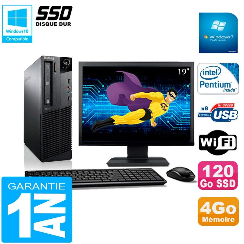 Computadora de escritorio Lenovo M92p SFF, pantalla de 19 pulgadas, procesador Intel G630, 4 GB de RAM, SSD de 120 GB, WiFi, Windows 7 Pro
