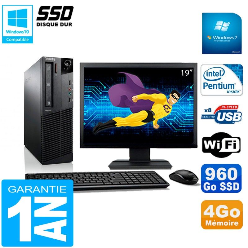 Ordenador de sobremesa Lenovo M92p SFF, pantalla de 19'', procesador Intel G630, 4 GB de RAM, 960 GB SSD, WiFi, Windows 7 Pro