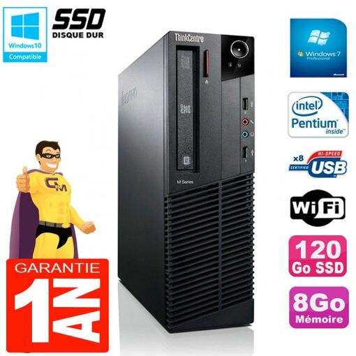 Ordinateur de bureau Lenovo M92p SFF - Processeur Intel Pentium G630, 8 Go de RAM, 120 Go SSD, Lecteur DVD, Wi-Fi, Windows 7 Pro