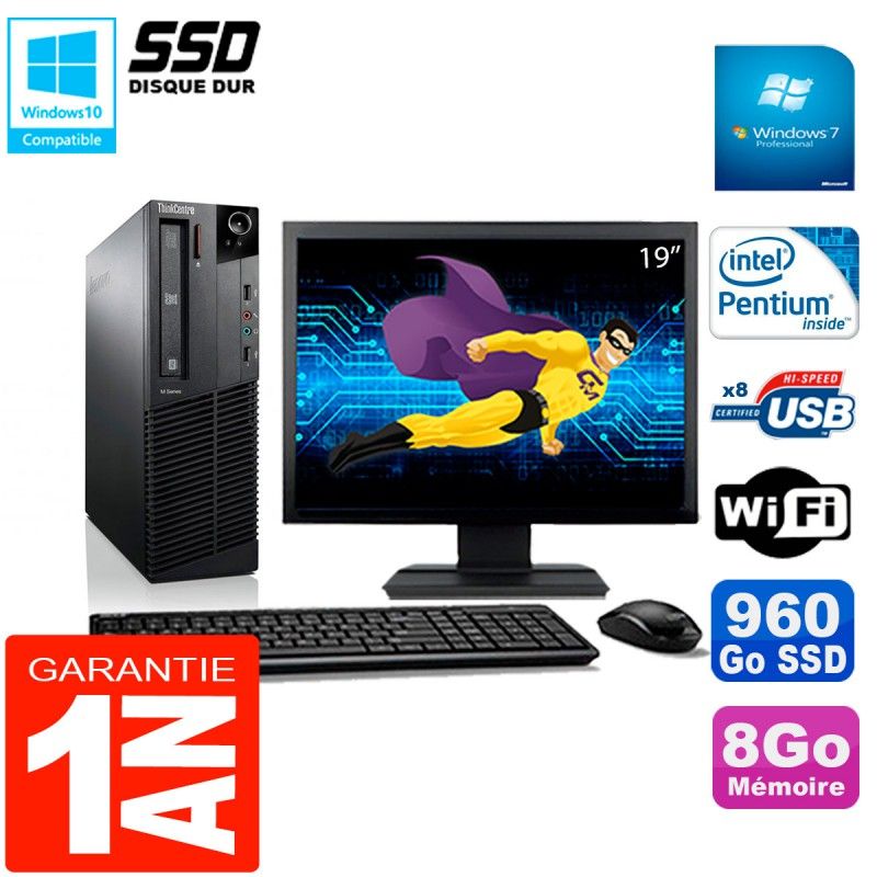 Computadora de escritorio Lenovo M92p SFF, pantalla de 19', procesador Intel G630, 8 GB de RAM, 960 GB SSD, WiFi, Windows 7 Pro
