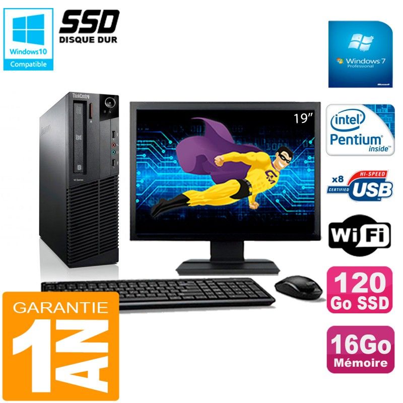 Computadora de escritorio Lenovo M92p SFF - Pantalla de 19'', Procesador Intel Pentium G630, 16 GB de RAM, 120 GB SSD, WiFi, Windows 7 Pro