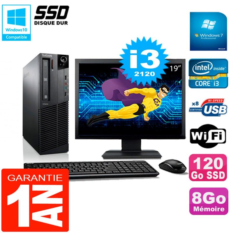 Lenovo M92p SFF 19" Screen, Core i3-2120, 8GB RAM, 120GB SSD, Wifi, Windows 7 Pro