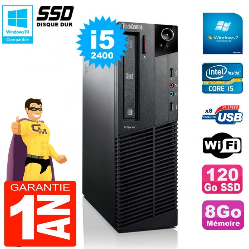 Lenovo M92p SFF Core i5-2400 8GB 120GB SSD DVD Writer WiFi Windows 7 Pro