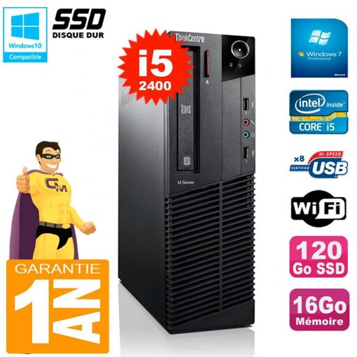 Lenovo M92p SFF Core i5-2400 16GB 120GB SSD DVD Writer WiFi Windows 7 PC