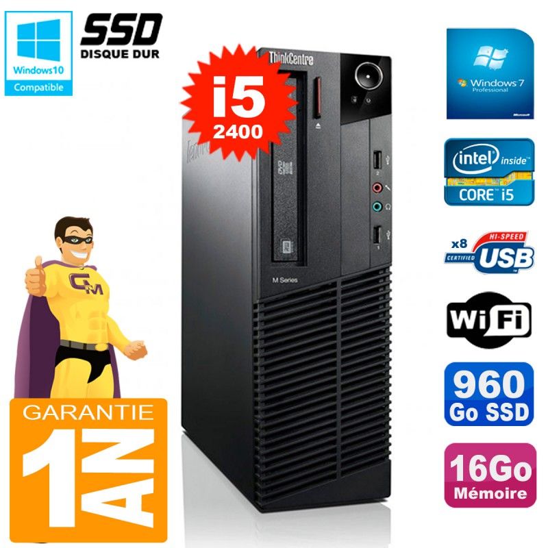 Lenovo M92p SFF Core i5-2400 16GB 960GB SSD DVD Writer WiFi Windows 7 Pro