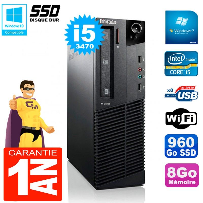 PC Lenovo M92p SFF Core i5-3470 8GB 960GB SSD Grabador de DVD WiFi Windows 7