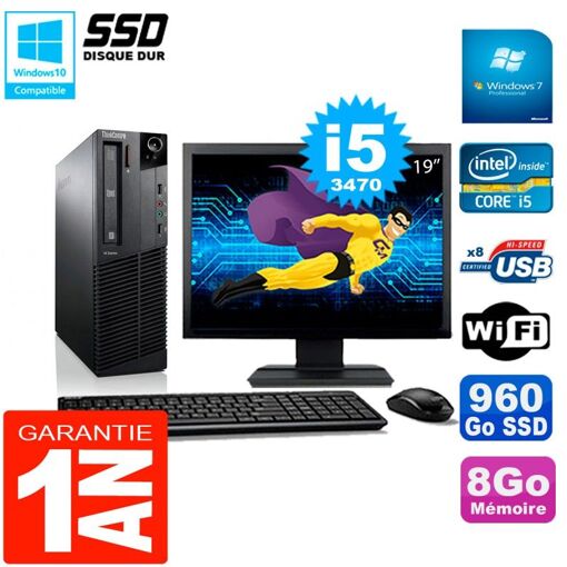 Lenovo M92p SFF Computer - 19" Screen, Intel Core i5-3470, 8GB RAM, 960GB SSD, WiFi, Windows 7 Pro