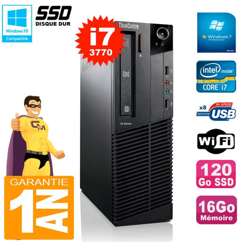 Lenovo M92p SFF Core i7-3770 16GB 120GB SSD DVD Burner WiFi Windows 7 PC